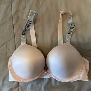 Victoria's Secret Blush Padded Bra with Rhinestone Straps